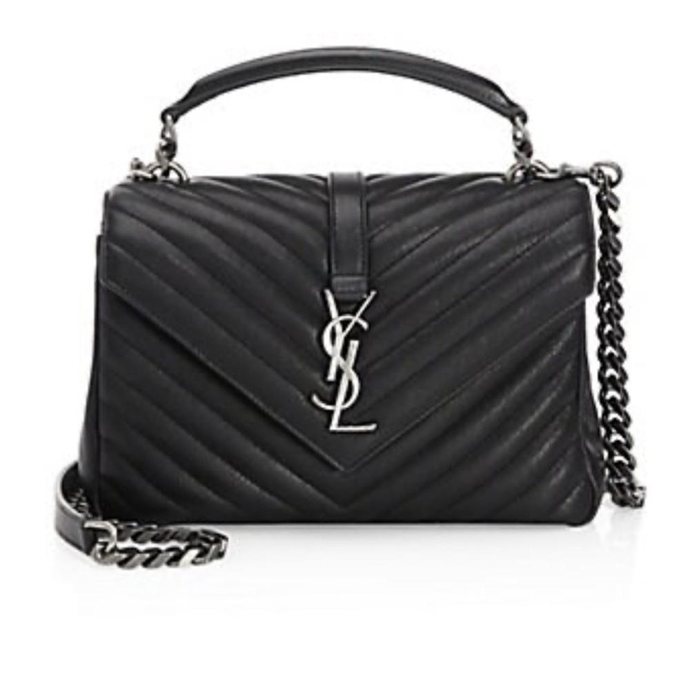 Saint Laurent Black Crossbody Bag with Chevron Quilting